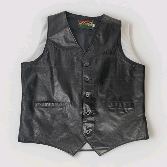 Oakton Limited 44" Tall LT Black Leather Vest Vintage Biker Motorcycle Vest - Picture 1 of 8